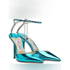 🛍️ Jimmy Choo Authentic Saeda Crystal Ankle Strap Stilettos- Malibu Mix